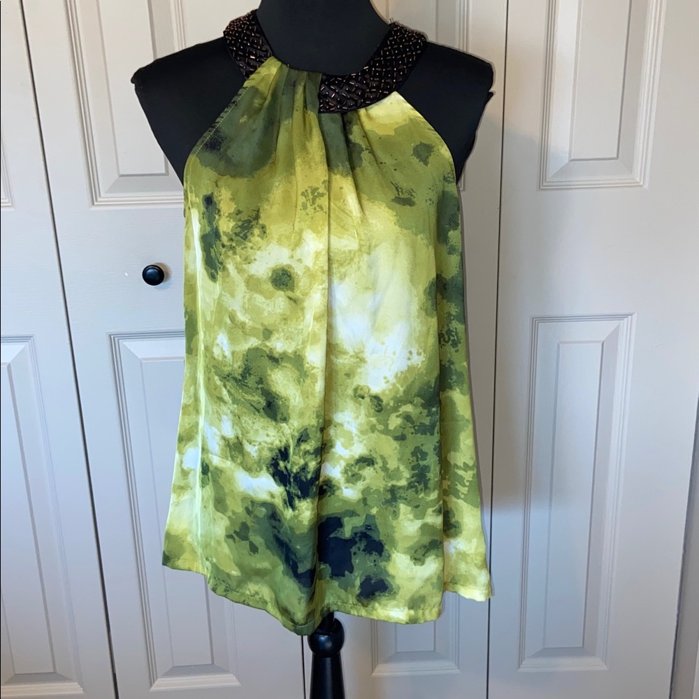 Apt. 9 Chartruese & Black Sleeveless Sequined Collar Blouse Women's Size Medium